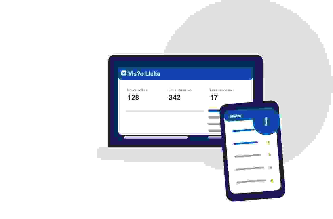 Painel do Visão Licita em notebook e celular
